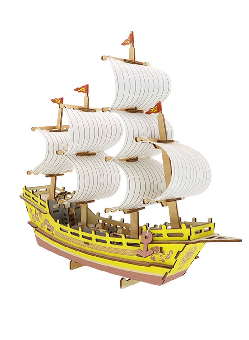 Children's Educational Assembly Toys Wooden 3D Puzzle Silk Road Sailing Boat - Image 1